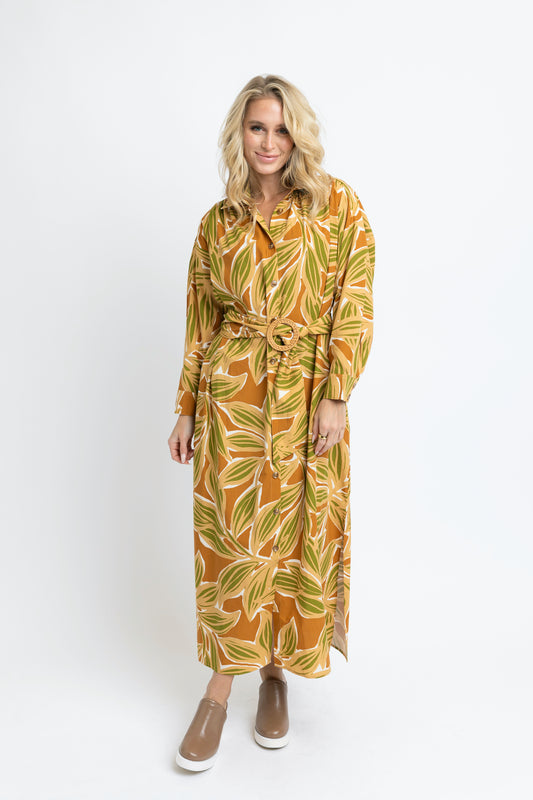 Desert Palm shirt maxi dress with belt