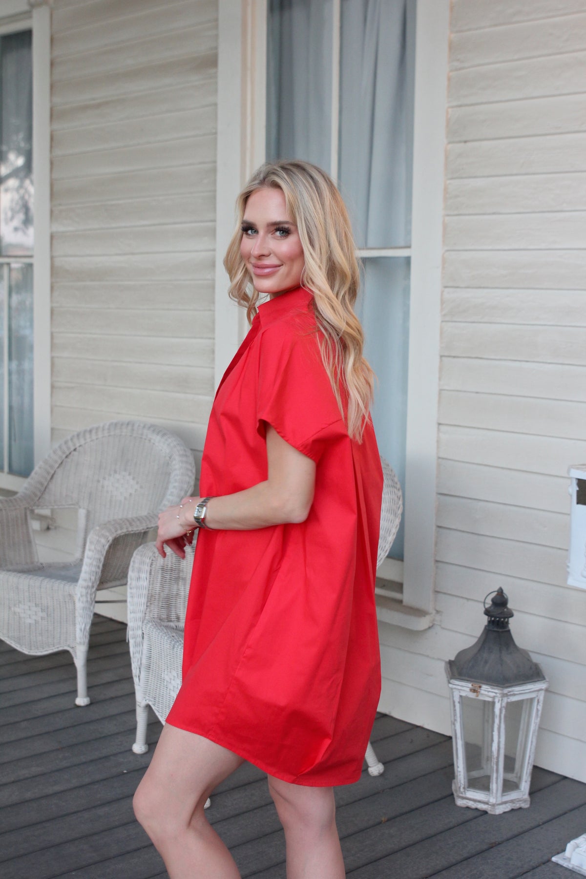 Solid Poplin V-Neck Collar Dress (Two Colors!)