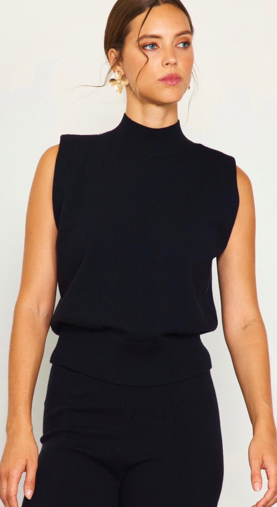 Knit mock neck and crop pant set