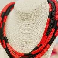 8-strand Slub Necklace 
(Red/Black)