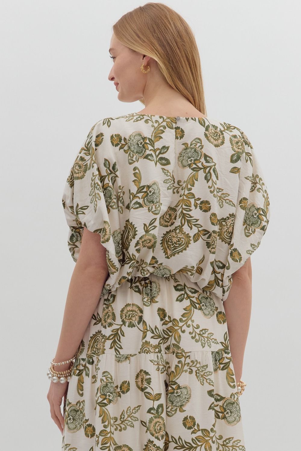 Olive bubble hem top + skirt set