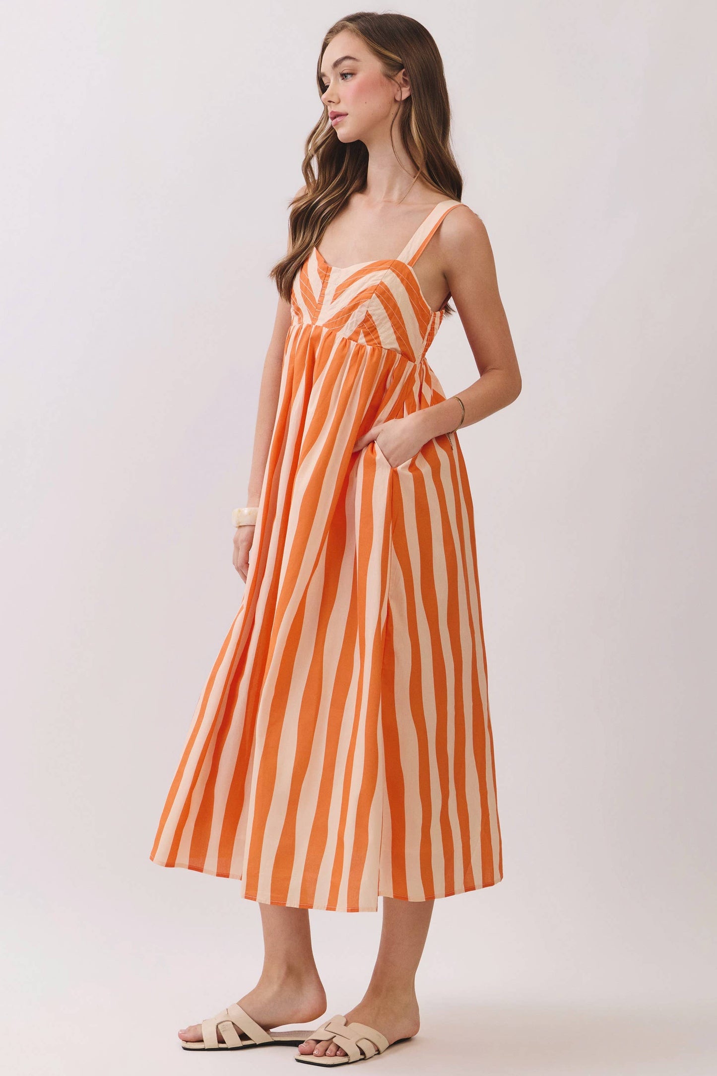 Stripe Empire Waist Midi Dress