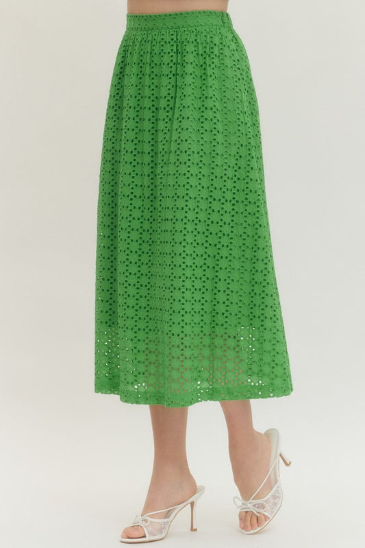 Green Eyelet Midi Skirt (Two Colors!)