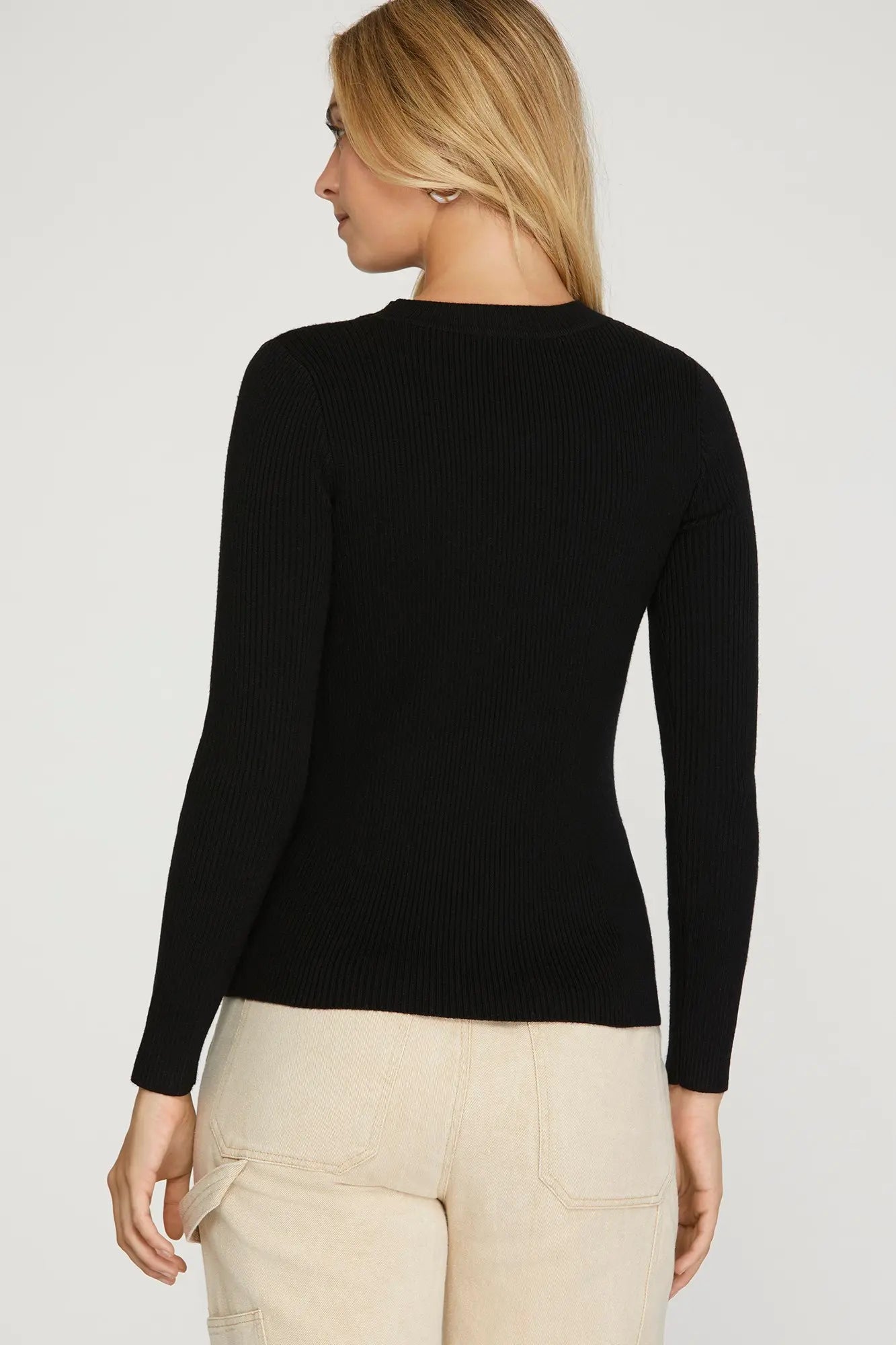 Long Sleeve Round Neck Ribbed Sweater Top (two colors!)