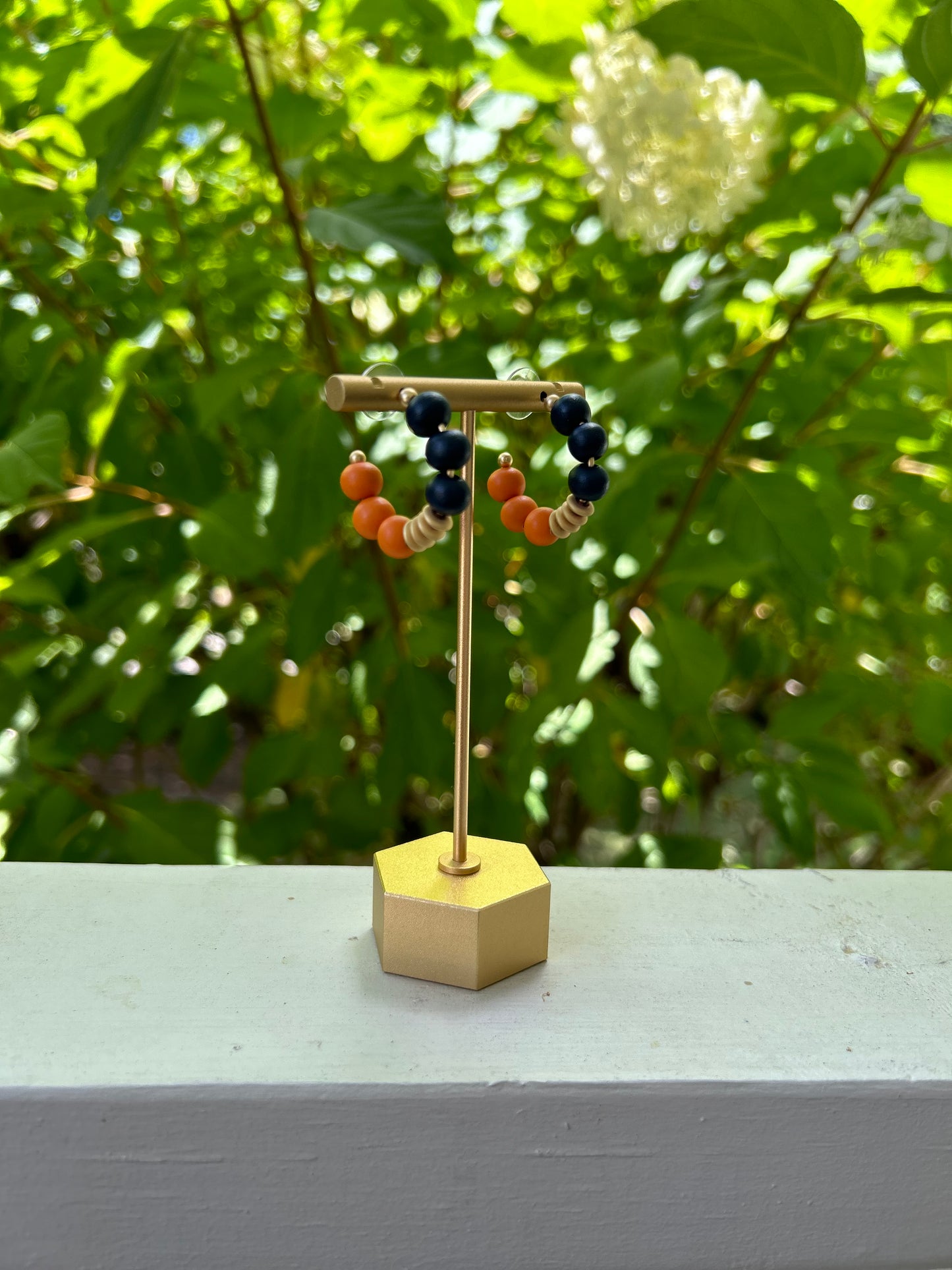 Kelly Earrings in Navy + Orange