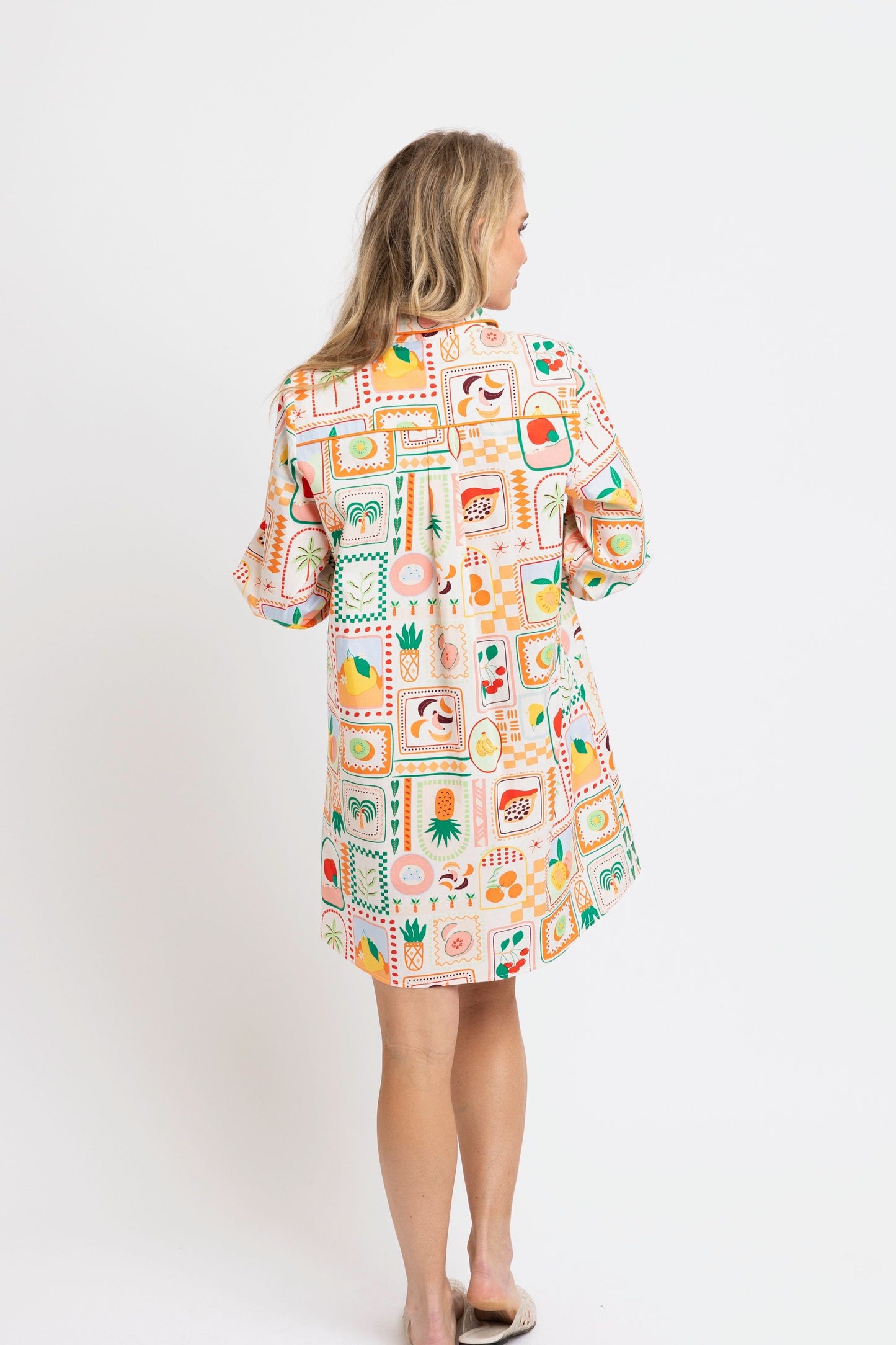 Fruit Basket Shirt Dress with Piped Pocket