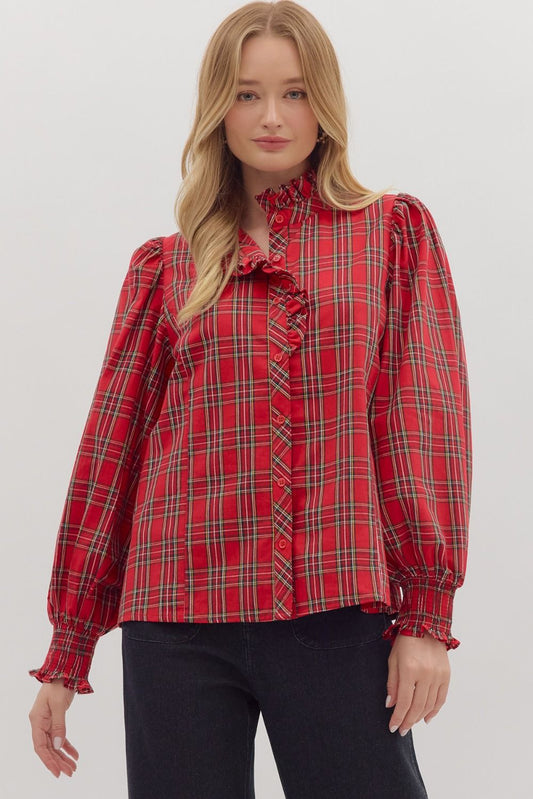 Plaid long sleeve blouse
