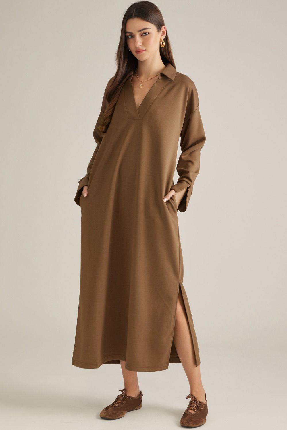 Solid long sleeve midi dress (Two Colors!)