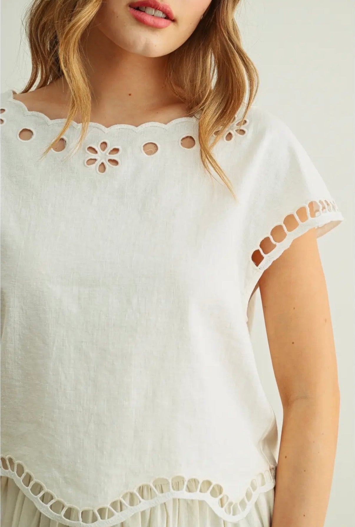 Floral Embroidered Boat Neck Top
