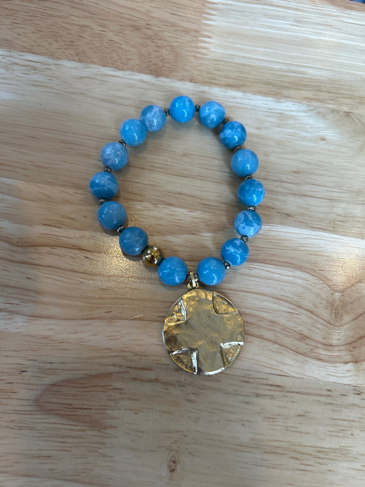 Beaded Bracelet with Cross Hammered Pendant