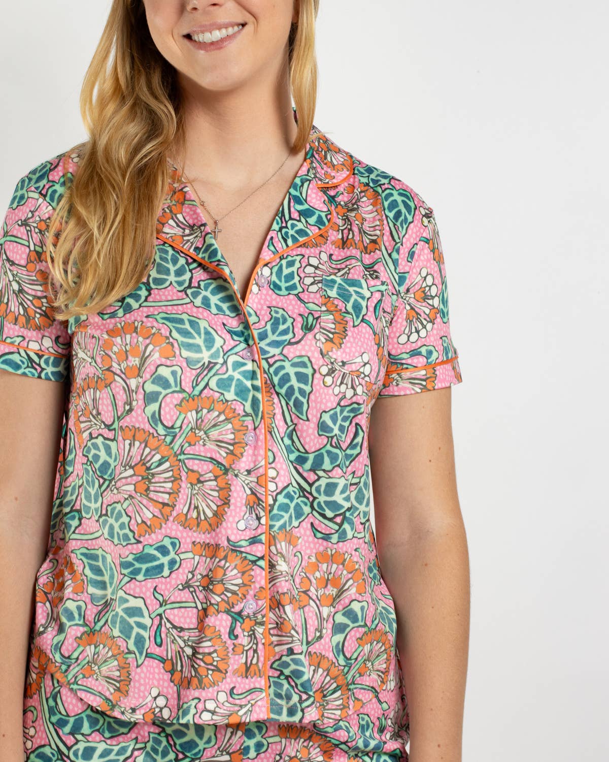 Joanna Short Sleeve Button Up Sleep Shirt    Pink/Multi   -Asst.
