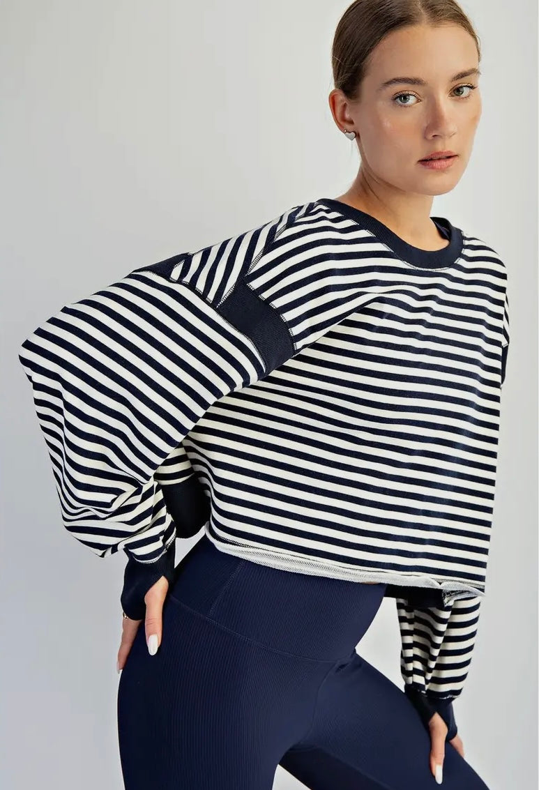 Striped Open Back Long Sleeve Top