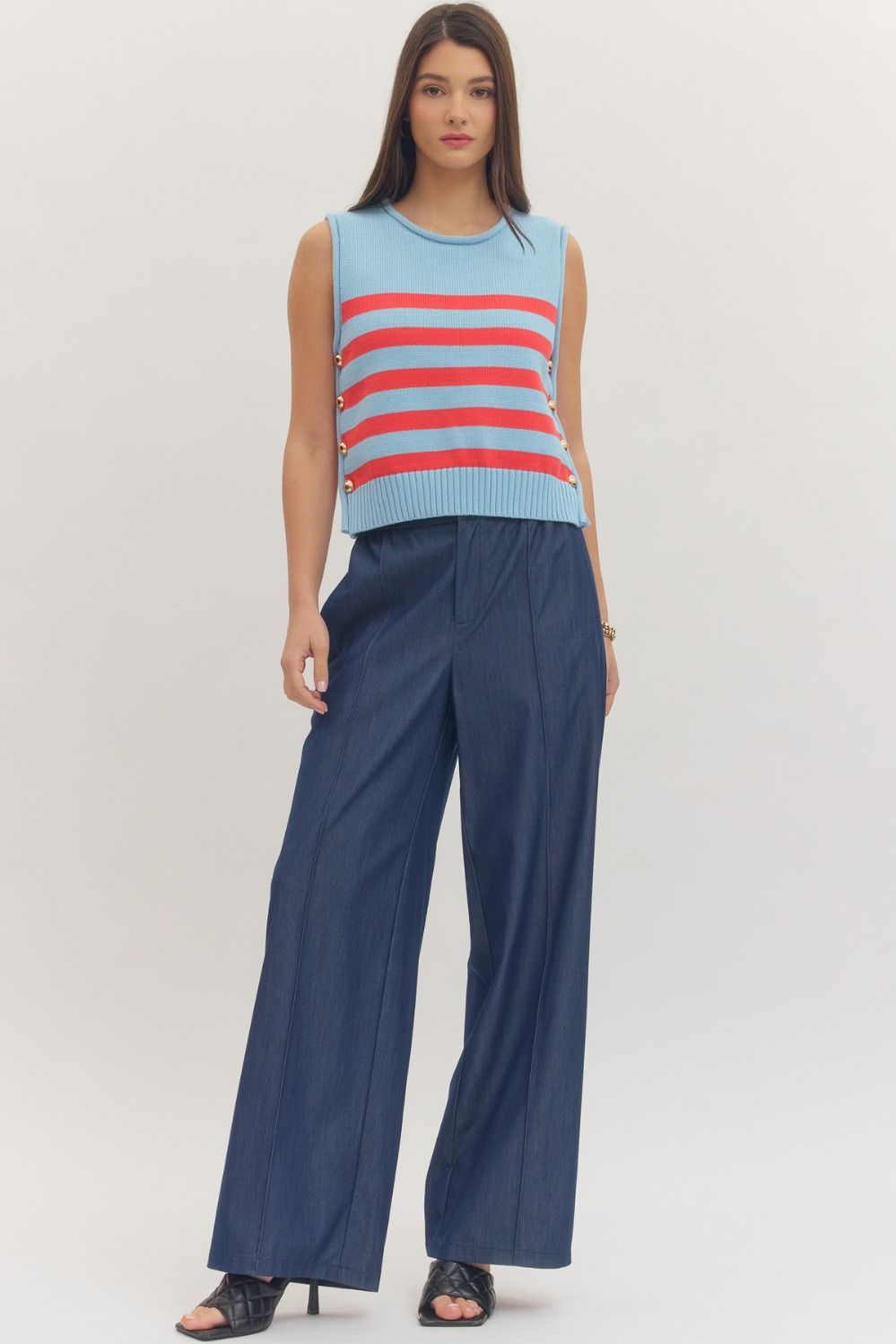 Striped sleeveless knit top
