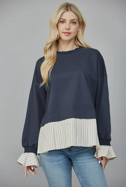 Stripe Shirt Sweatshirt