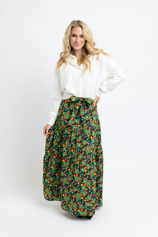 Floral tie maxi skirt