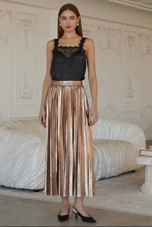Metallic Pleated Maxi Skirt