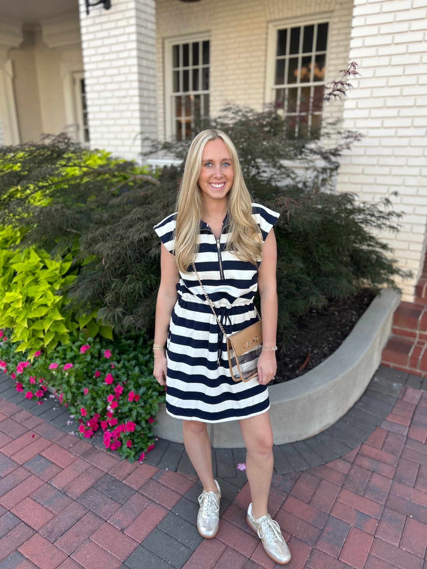 Striped Zip Up Collared Dress