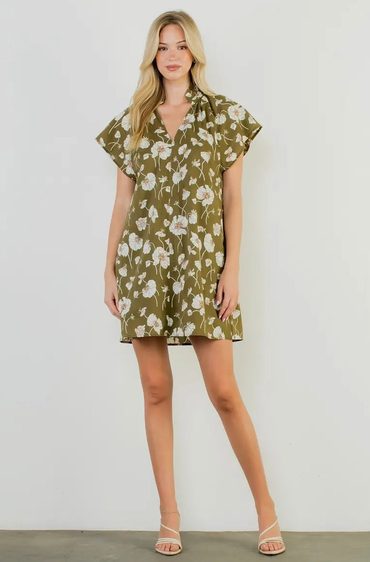 Short Sleeve Floral V-Neck Dress