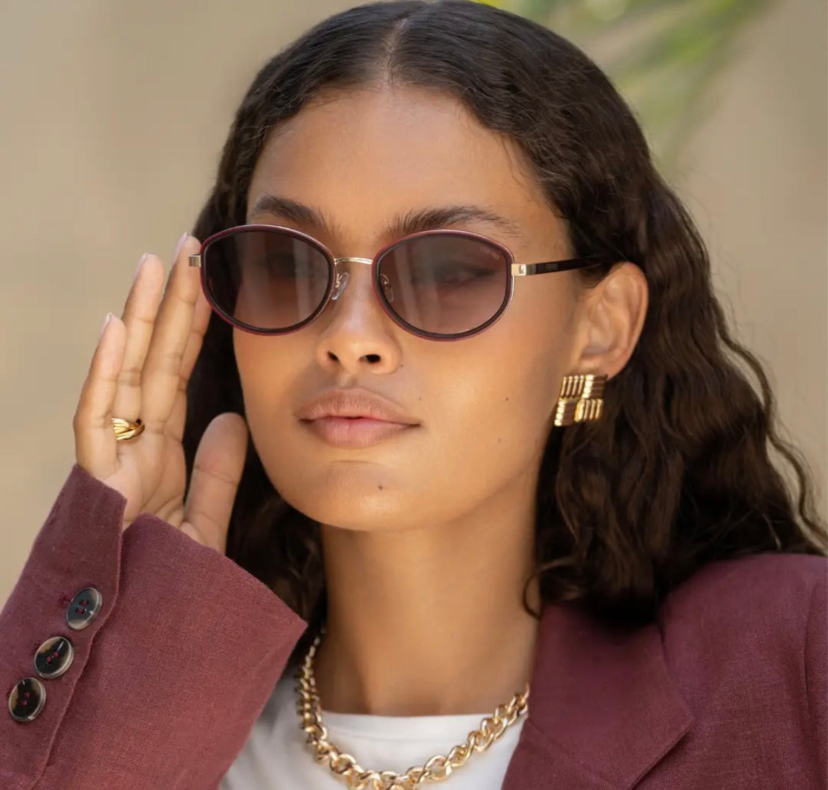 Jordan Acetate Oval Sunglasses ~ Burgundy