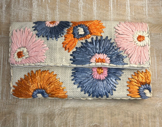 Floral Raffia Clutch Bag