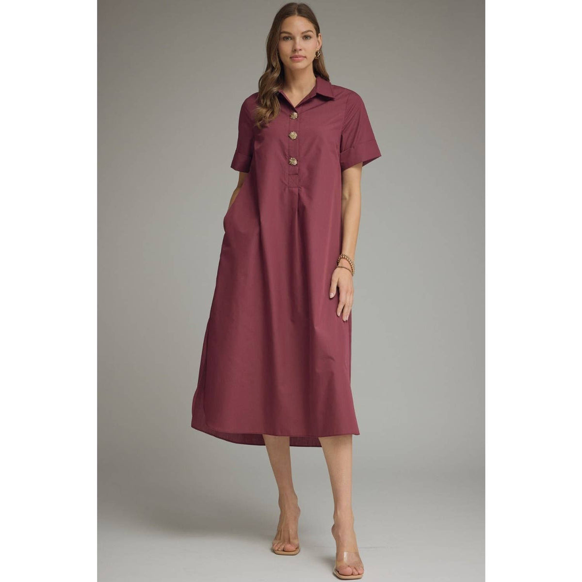 Solid short sleeve midi dress