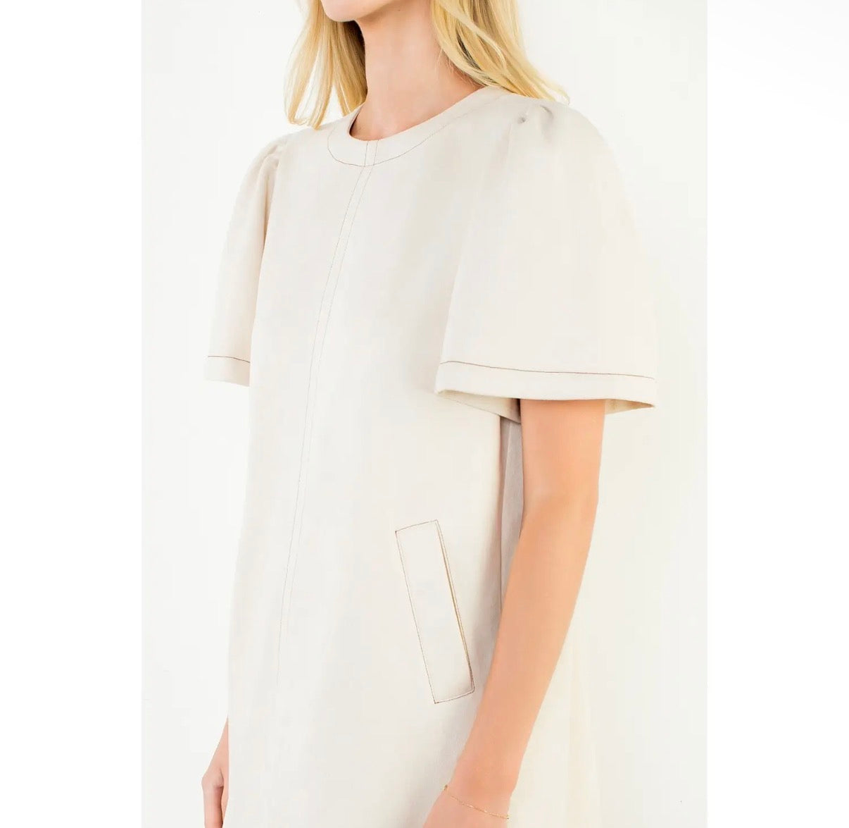 Cream Suede Short Sleeve Dress