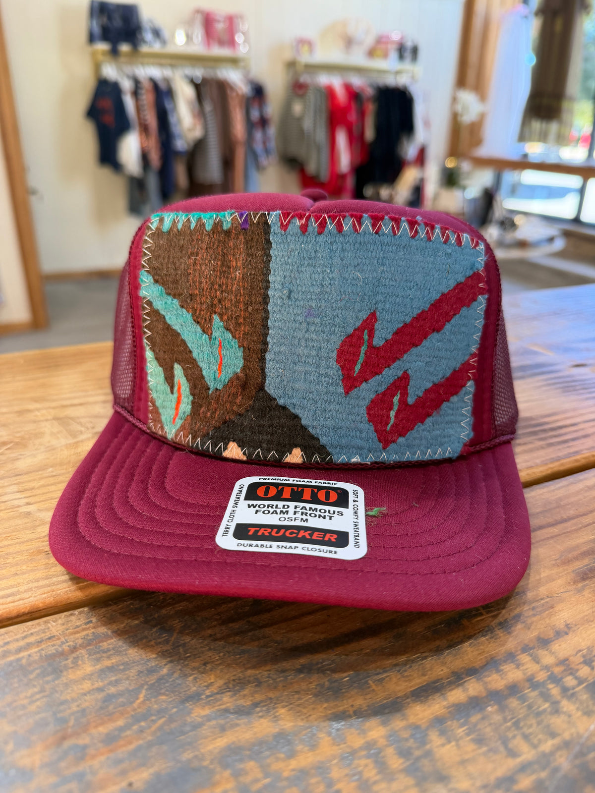 Kilim patch trucker hat