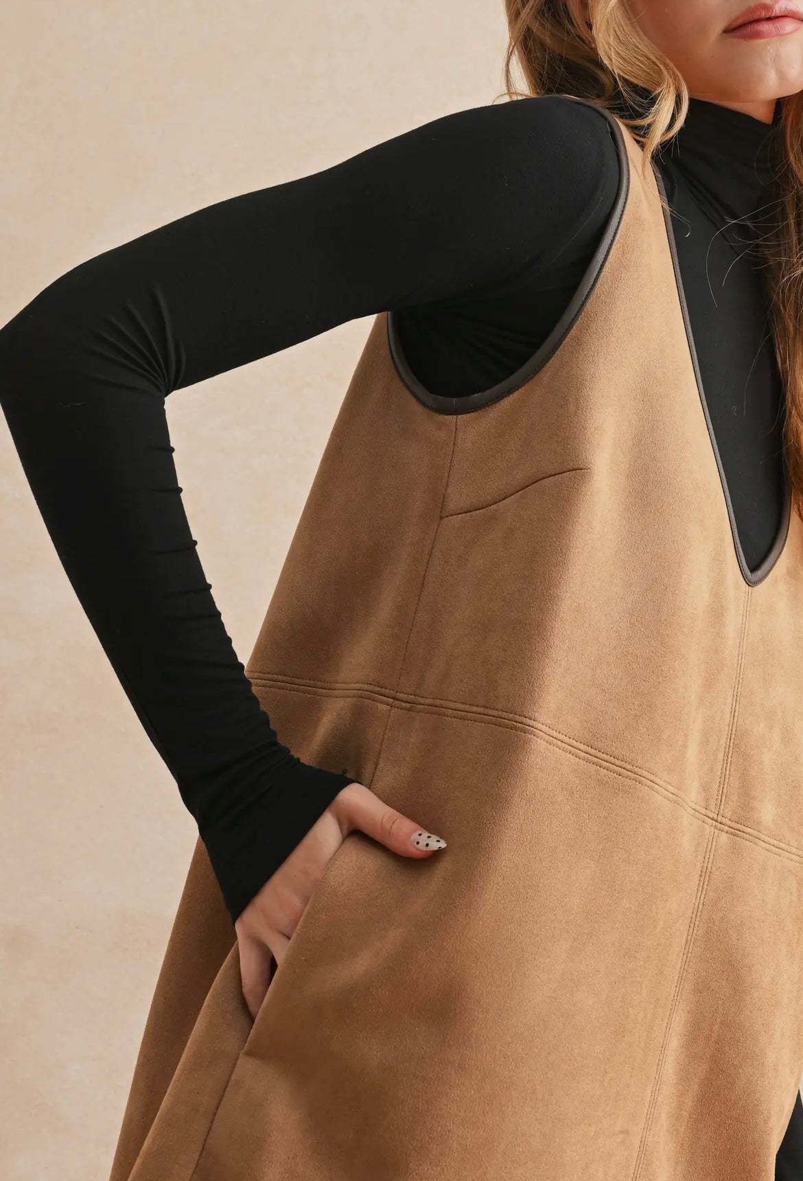 V-Neck Suede Shift Dress