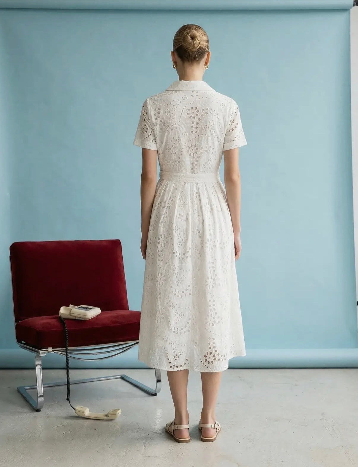 Eyelet Midi Dress with Belt