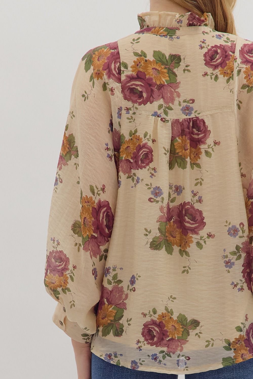 Floral print, long puff sleeve top