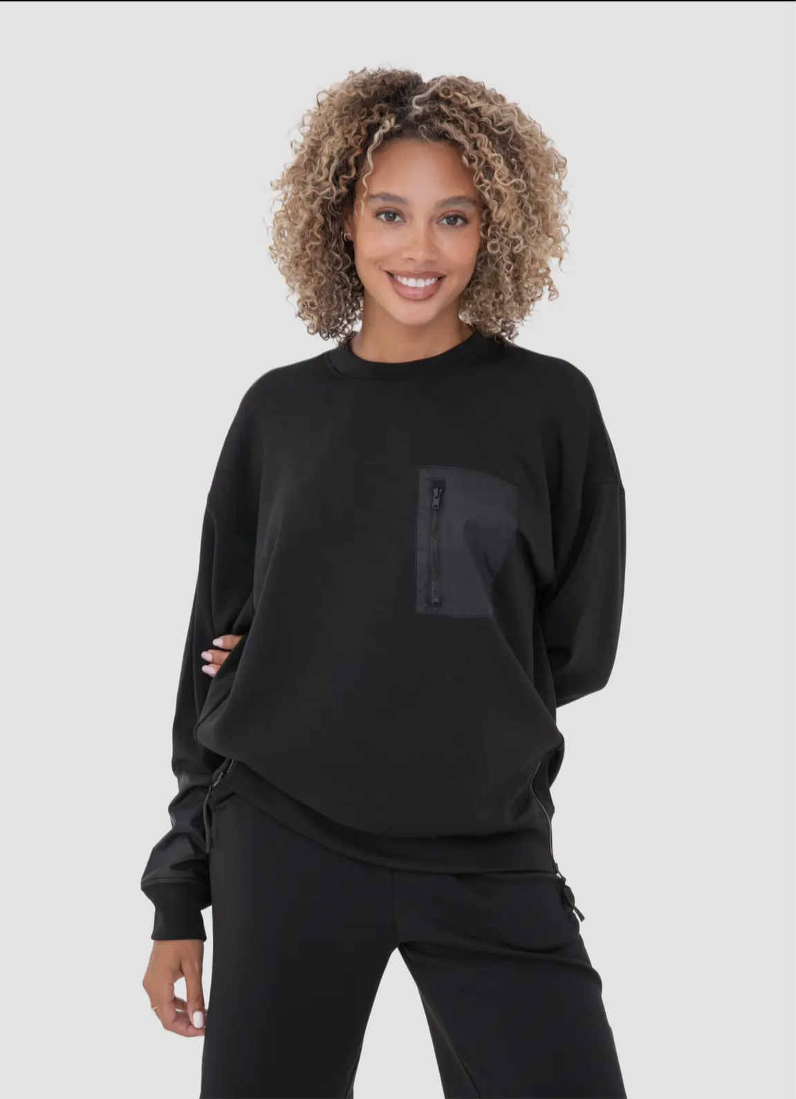 Modal-Blend Crewneck Pullover and High Waist pants set