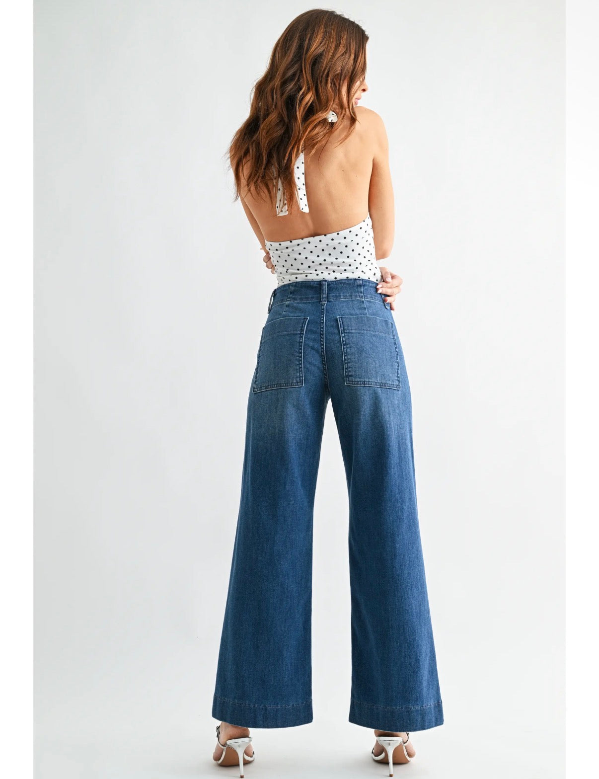 Pintuck High Rise Trouser Wide Leg-Medium Denim