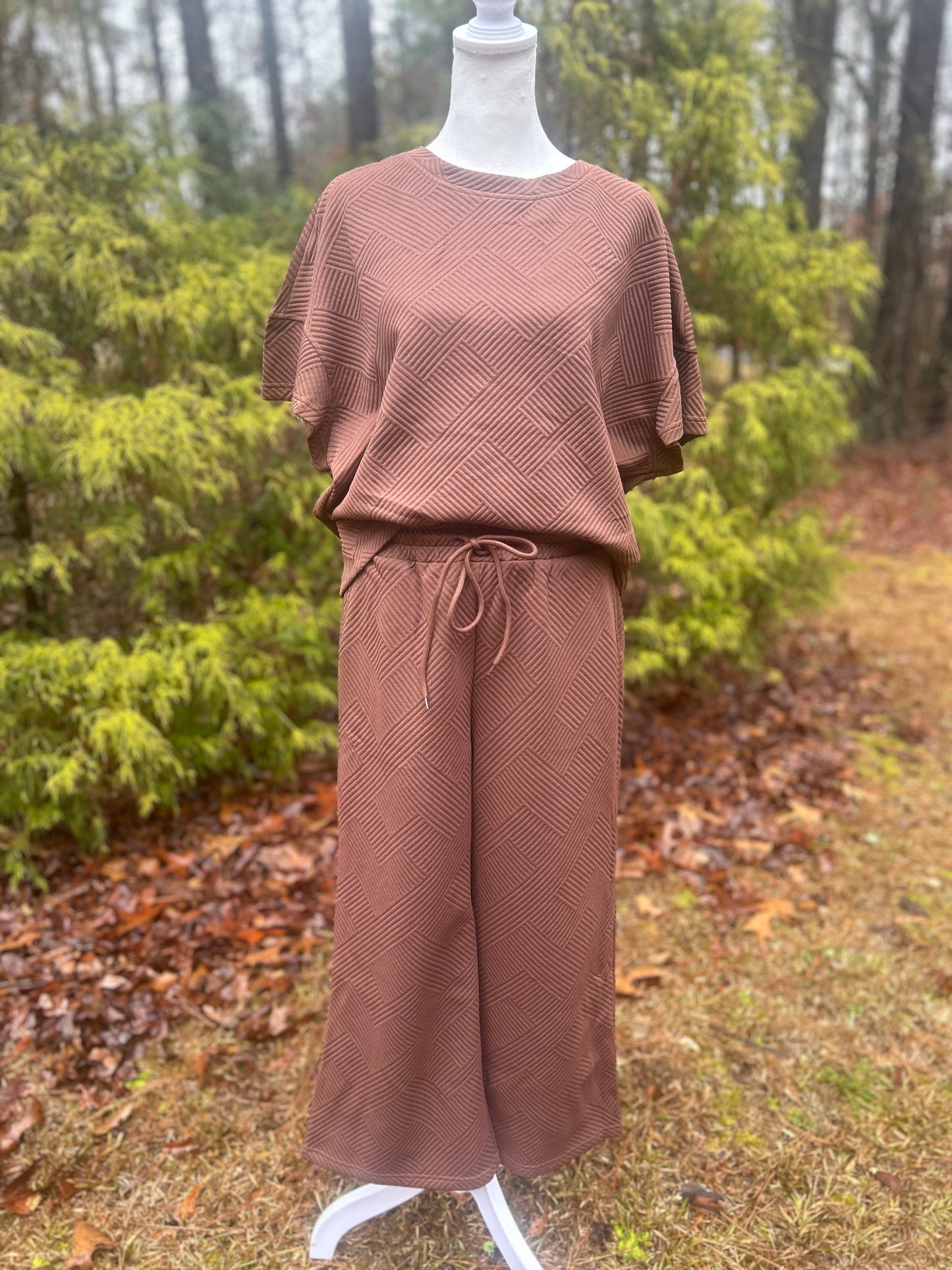 Textured two piece brown set