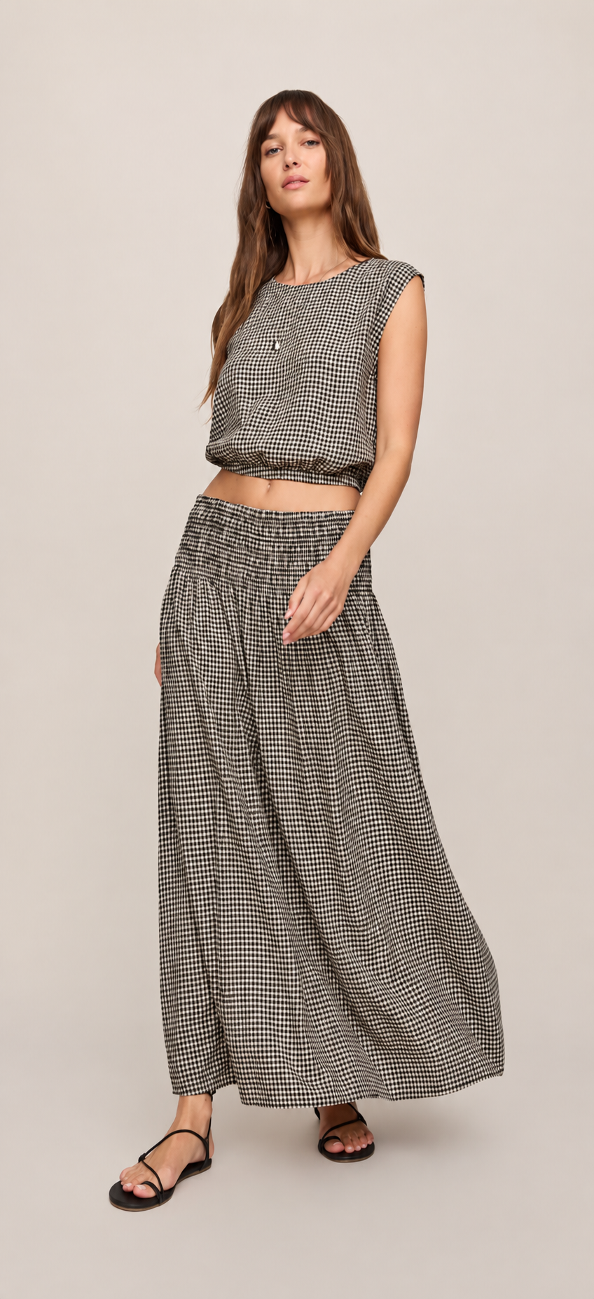 Merit Cropped Gingham Linen Top