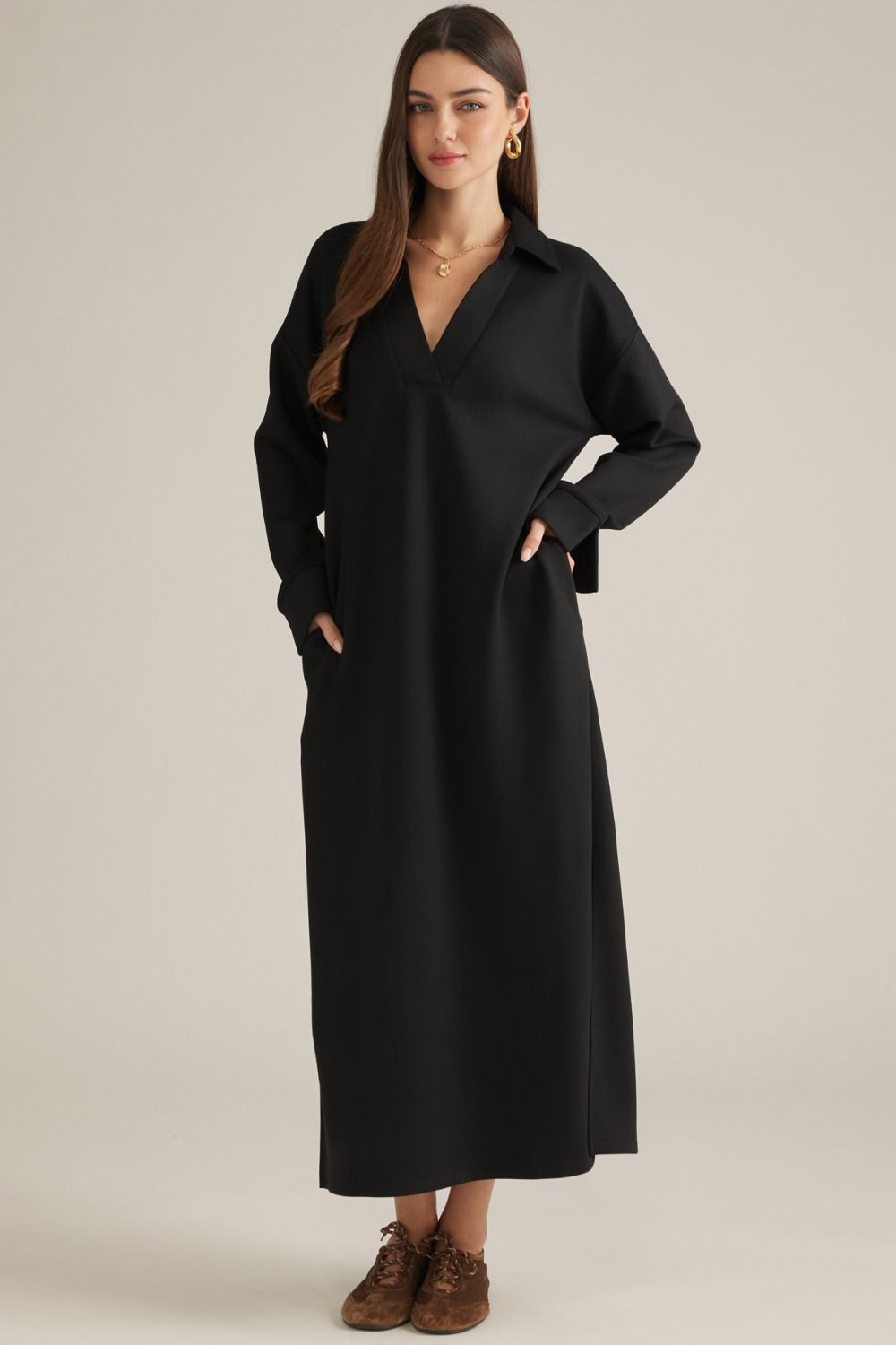 Solid long sleeve midi dress (Two Colors!)