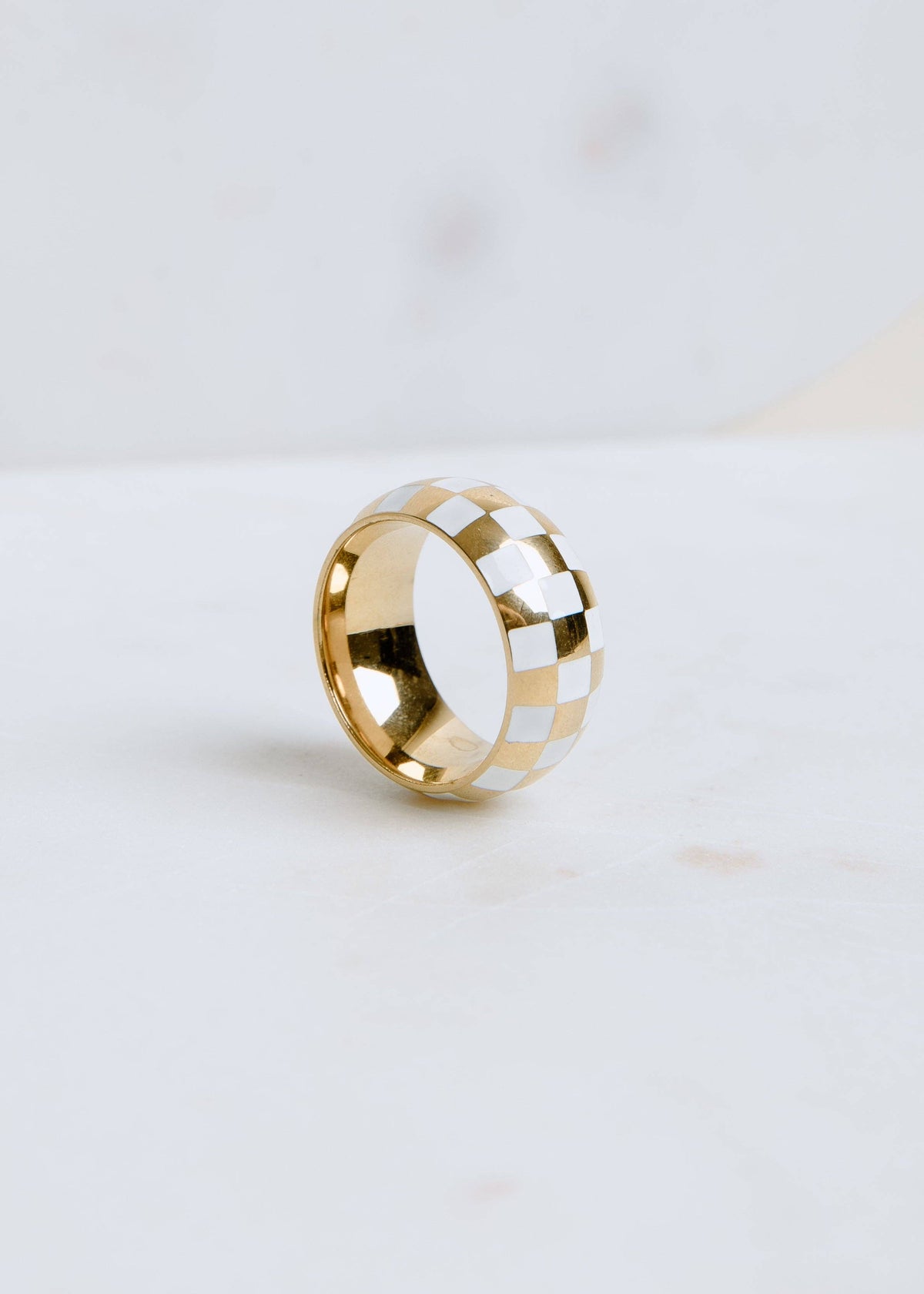 White & Gold Checkered Ring