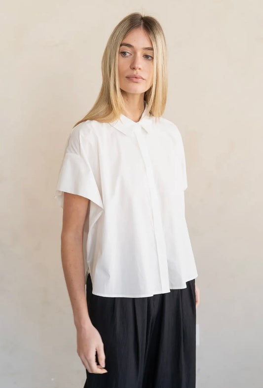 Boxy Short Sleeve Button-Up Shirt