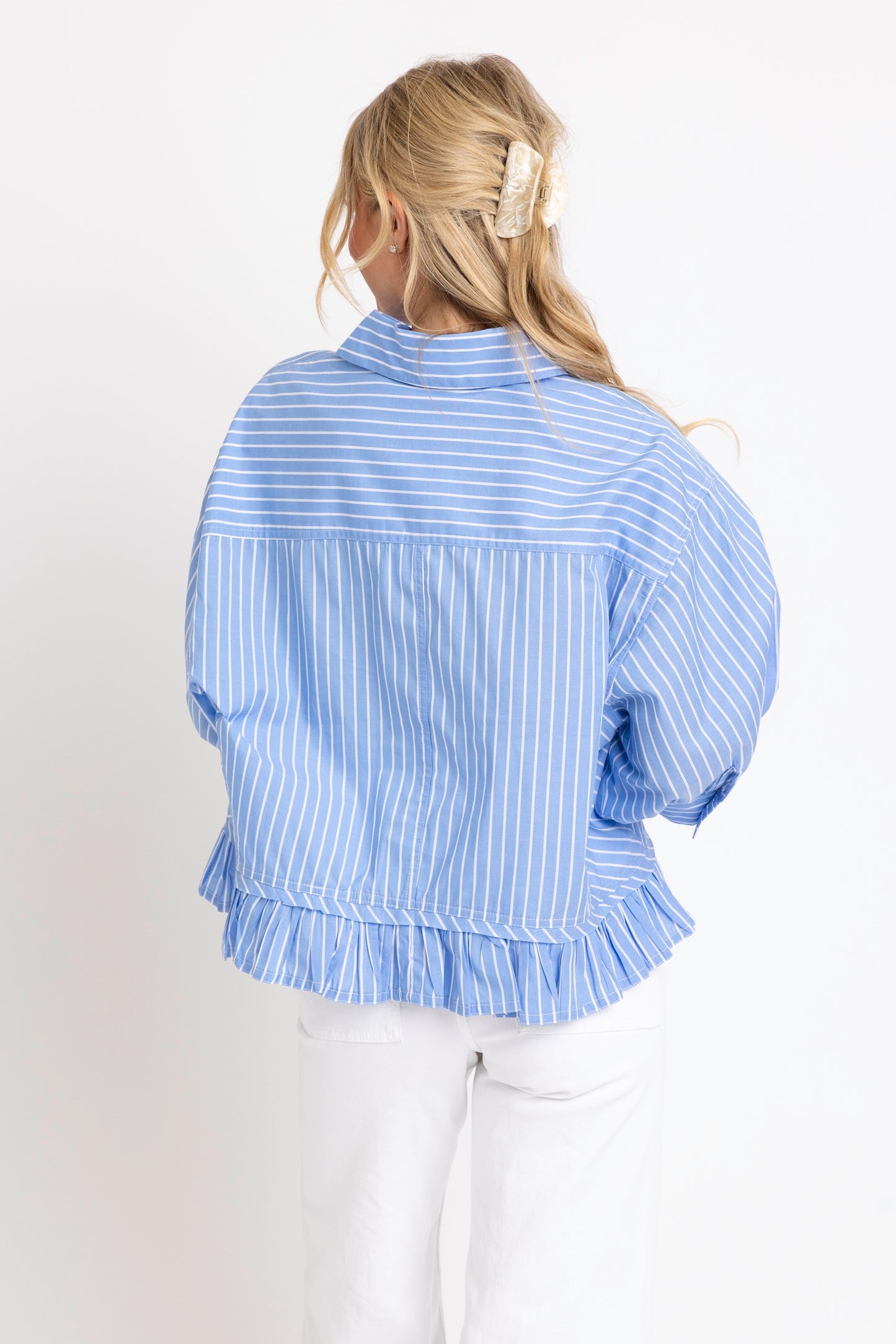 Stripe Poplin Ruffle Bottom Top