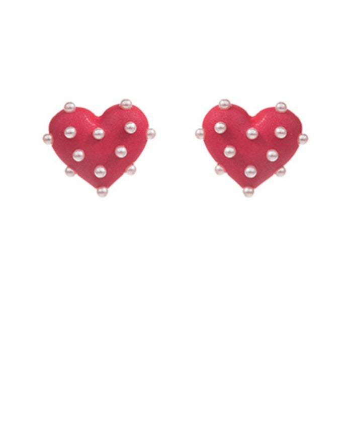 Pearl Deco Metal Heart Earrings