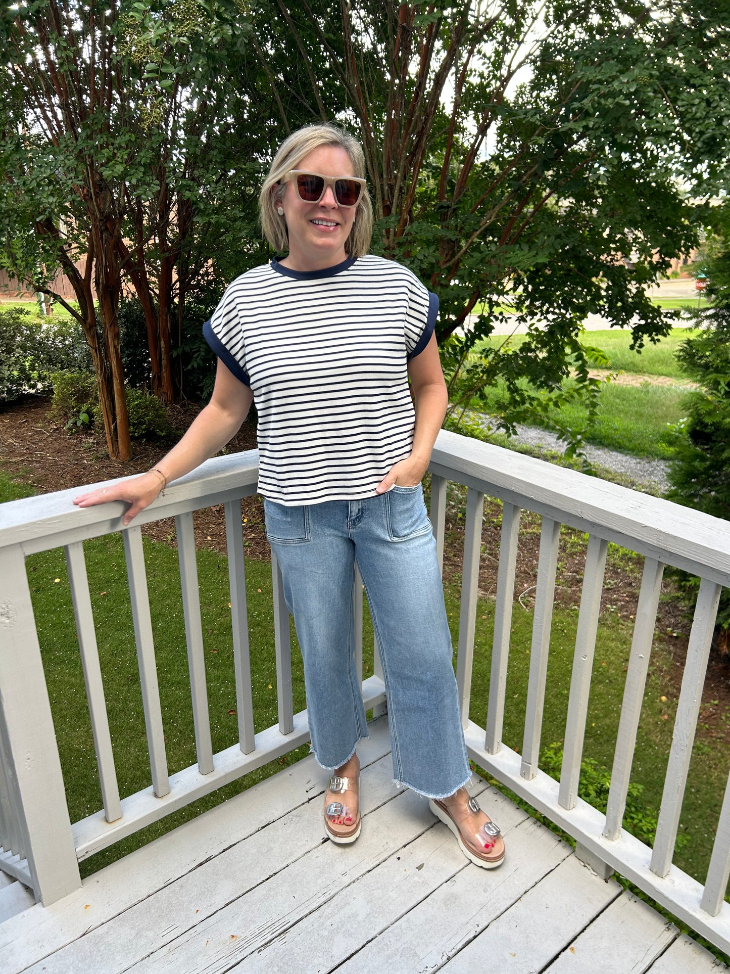 Short sleeve striped knit top (two colors!)