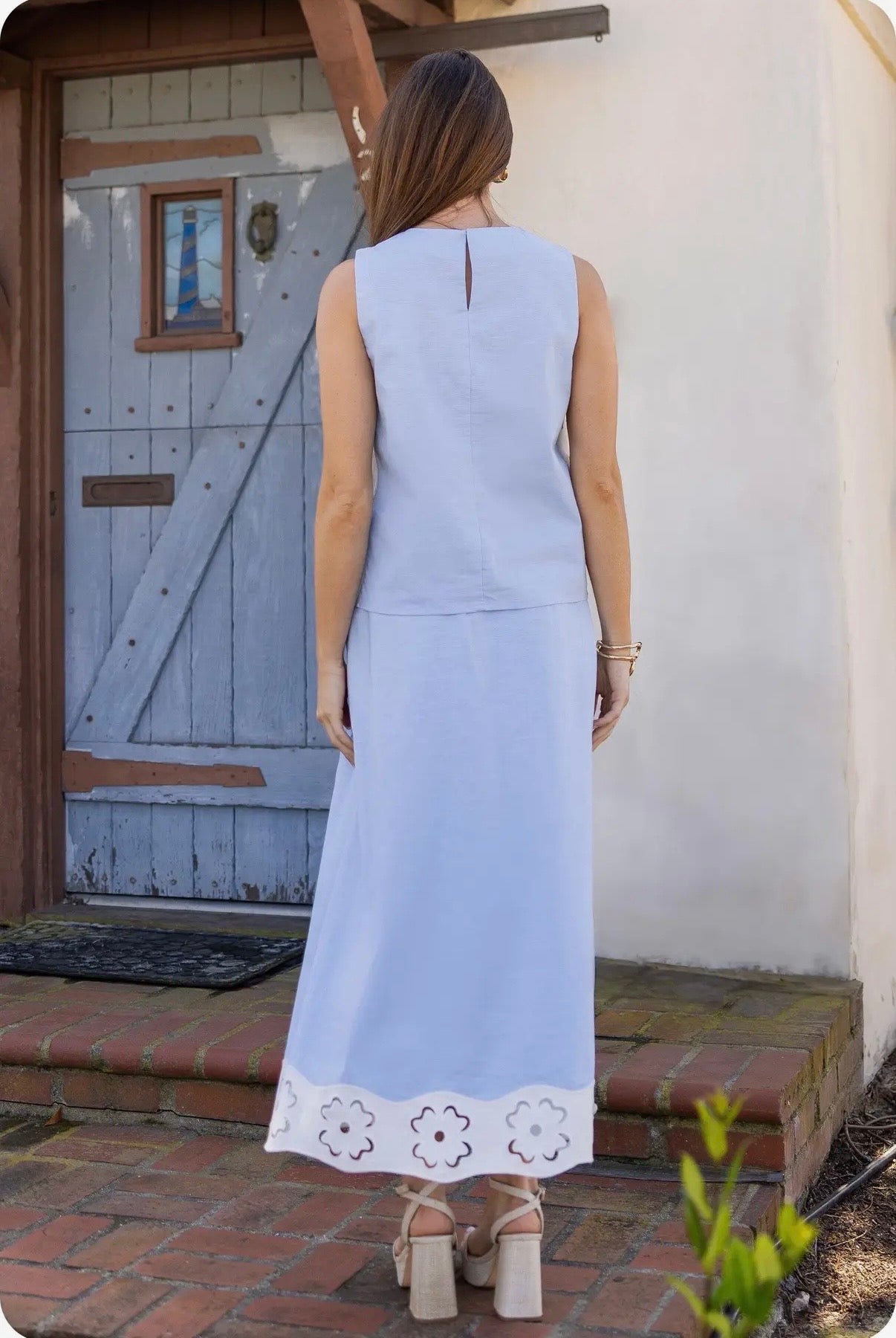 Embroidered Floral Cutout Sleeveless Top and Midi Skirt Set