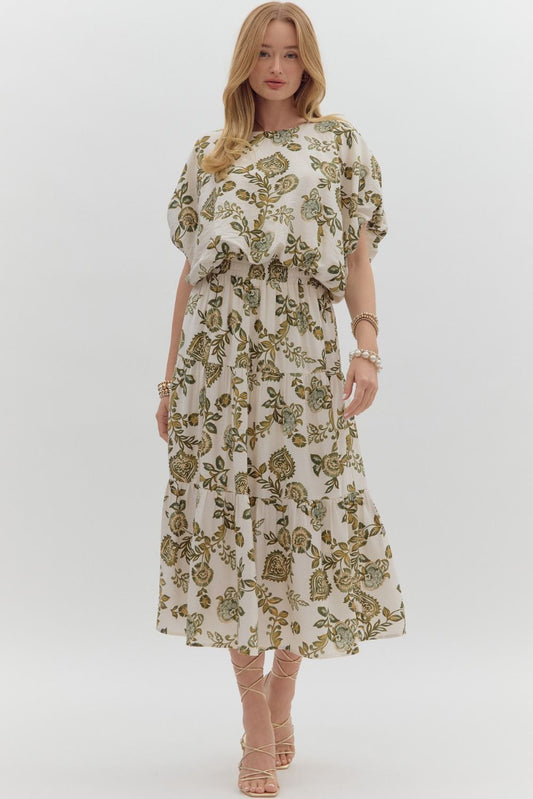 Olive bubble hem top + skirt set