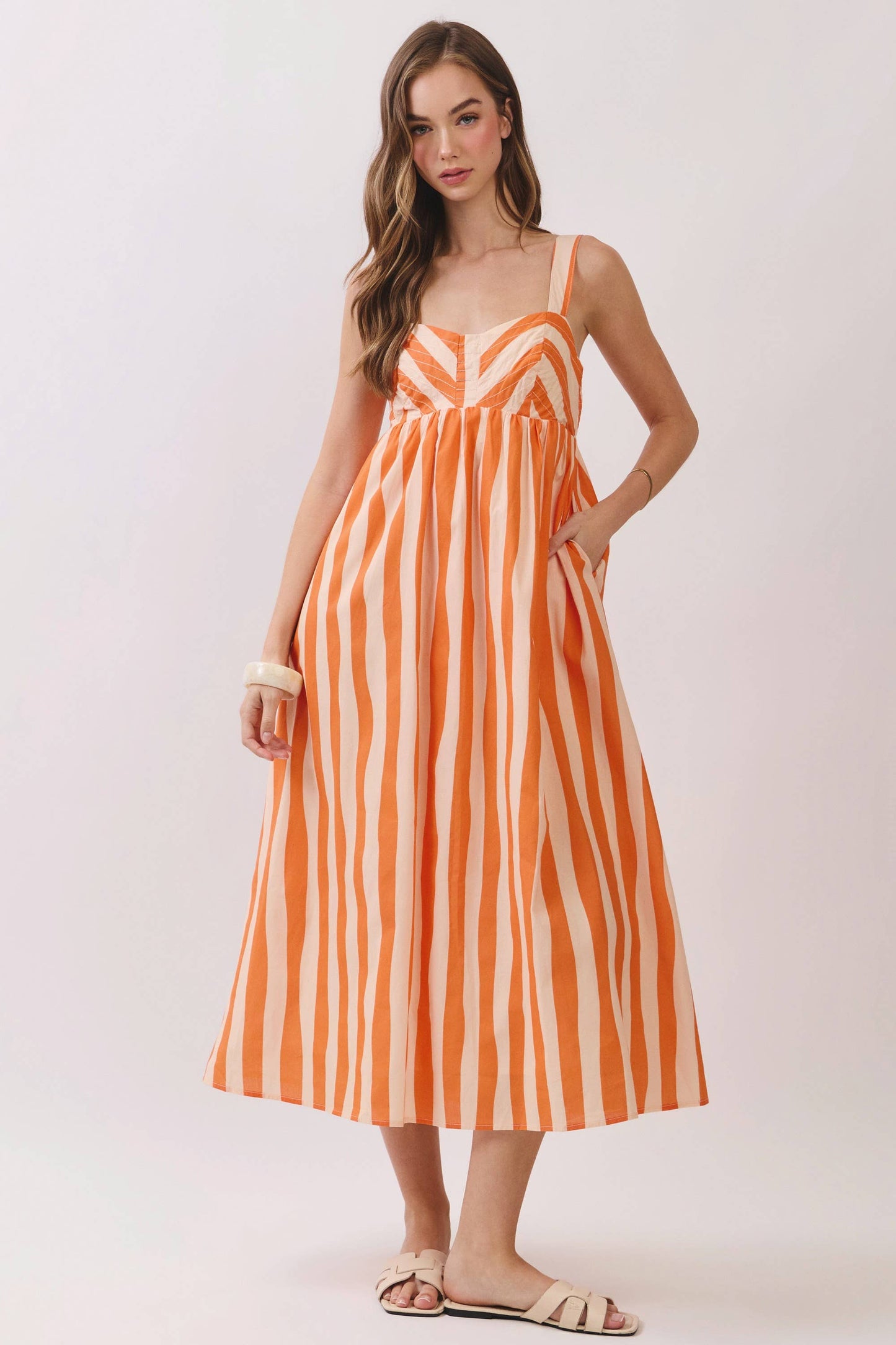 Stripe Empire Waist Midi Dress