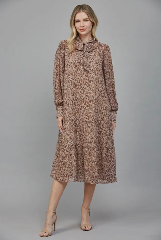 Front Button Tiered Maxi Dress with Neck Tie Sash