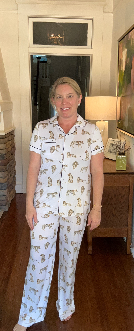 Tiger Short Sleeve Button Up
Sleep Shirt and Pants Set