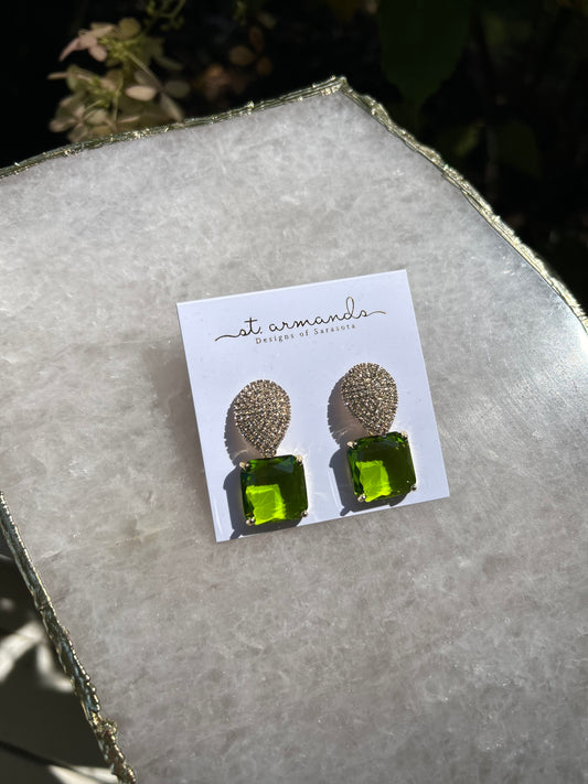 Retro Pave Crystal and Peridot Gum
Drop Earrings