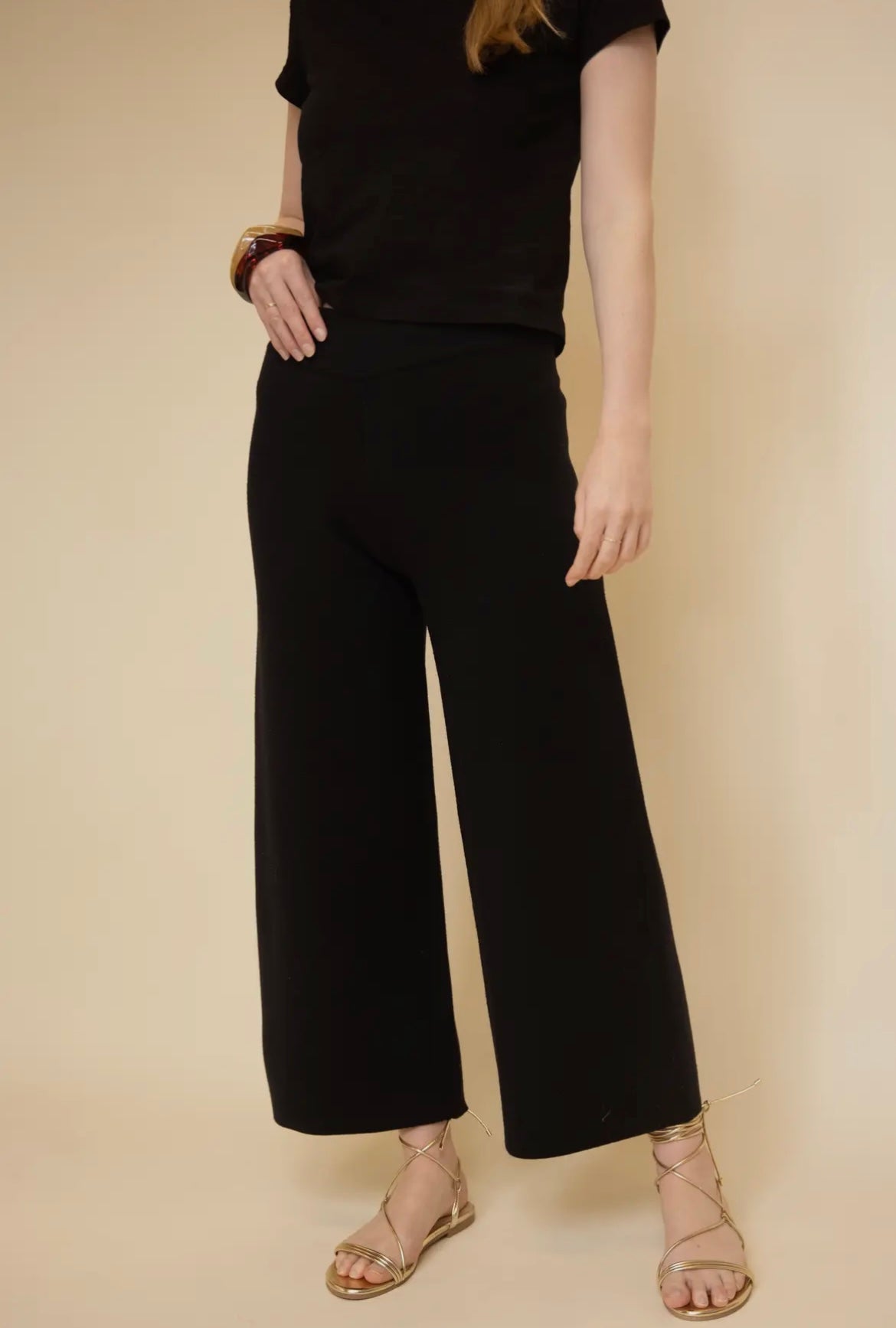 Knit Ankle Length Wide Leg Pants