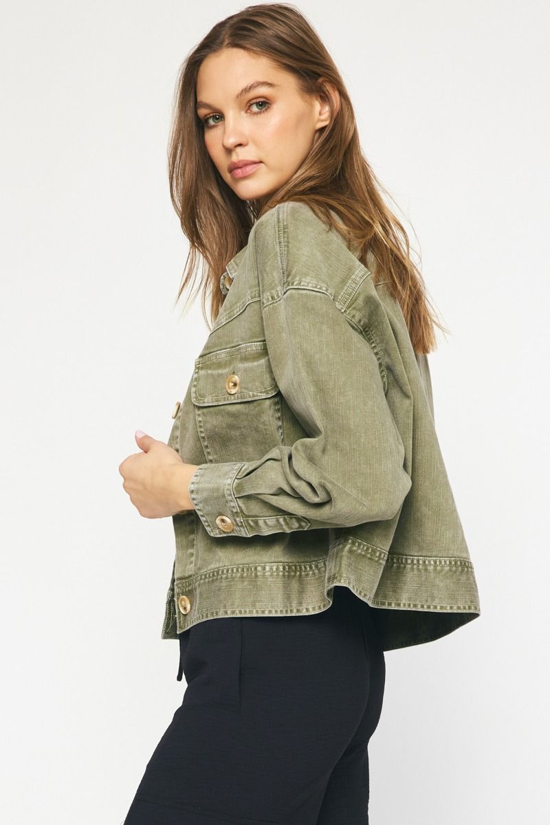 Washed denim cropped jacket