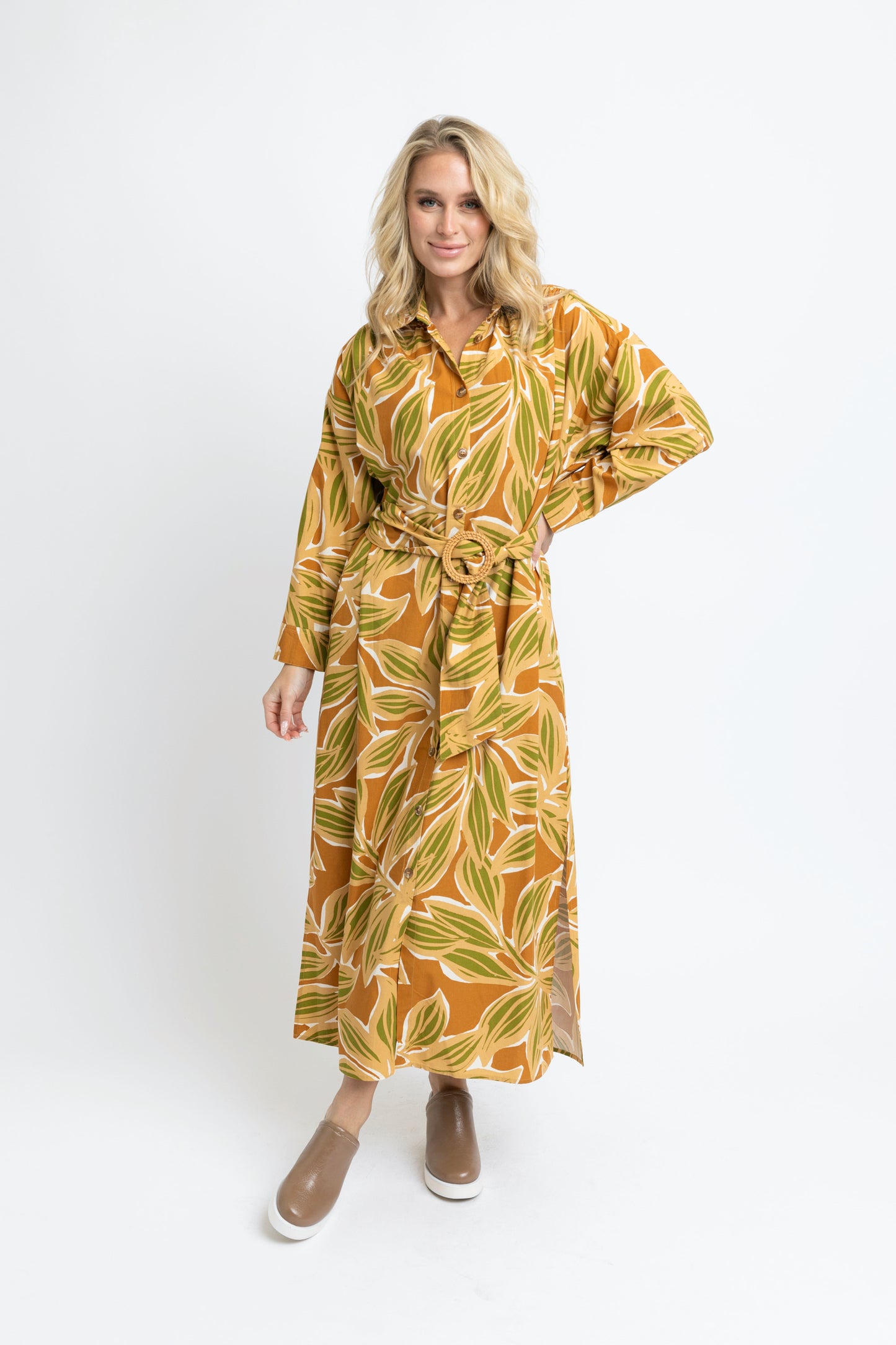 Desert Palm shirt maxi dress with belt