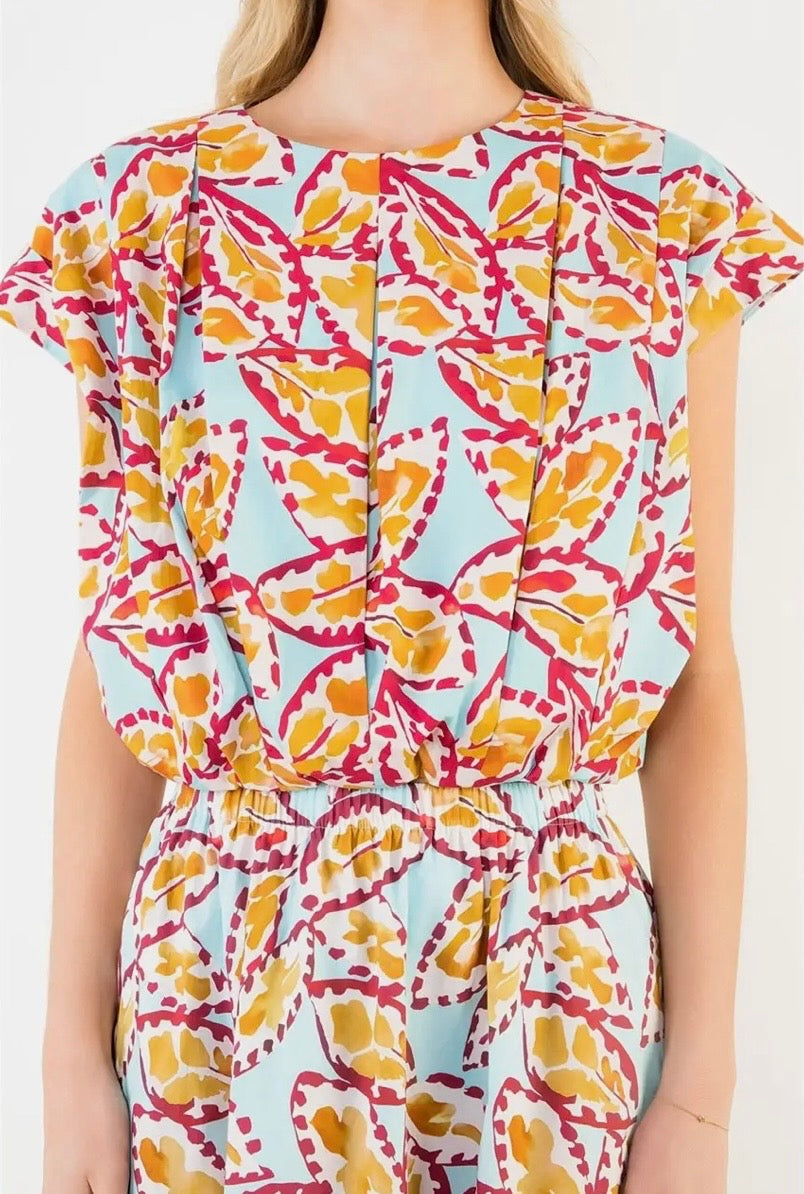 Sleeveless Pattern Top with Button Back
